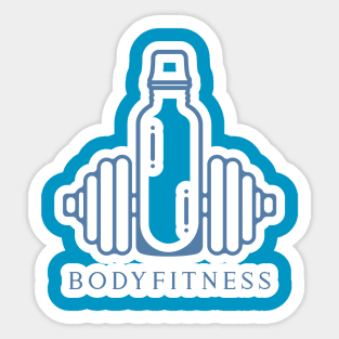Gym Exercise Dumbbell with Water Bottle Sticker vector icon illustration. Gym fitness icon design concept. Dumbbell for training body muscles sticker design logo. Sticker